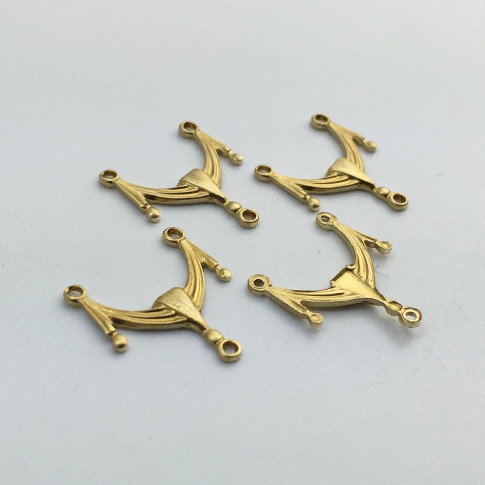 3 Loop Raw Brass Etched Chandelier Connector Link 16x15mm (4) mtl449A