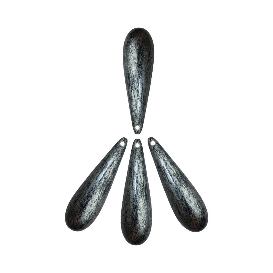 Vintage Large Acrylic Silver and Black Metallic Teardrop Beads Italy (4) bds091D