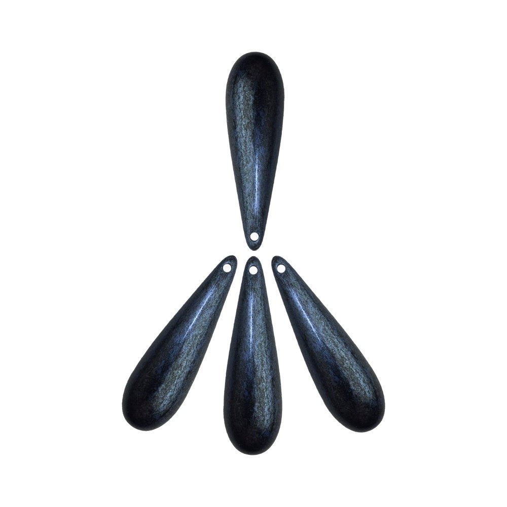 Vintage Large Acrylic Steel Blue Metallic Teardrop Beads Italy (4) bds091F