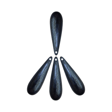 Vintage Large Acrylic Steel Blue Metallic Teardrop Beads Italy (4) bds091F