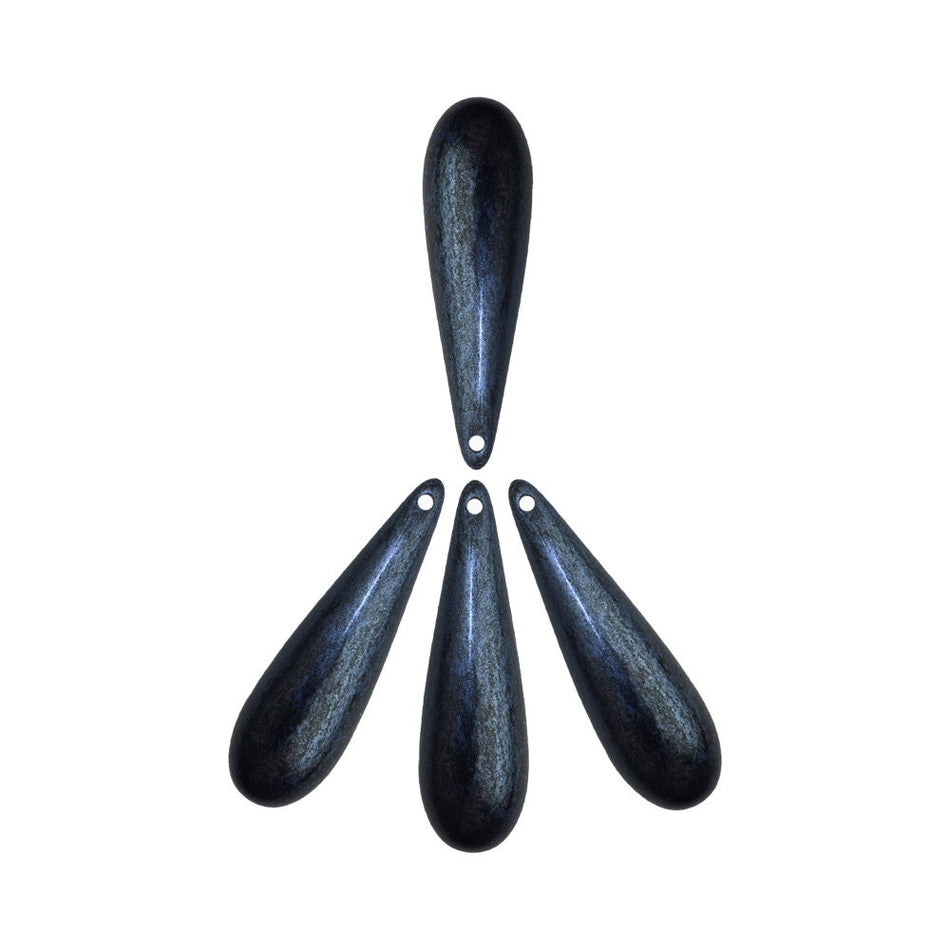 Vintage Large Acrylic Steel Blue Metallic Teardrop Beads Italy (4) bds091F