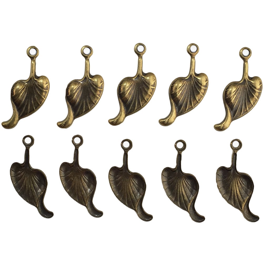 1 Loop Brass Ox Plated Leaf Charm Pendant 17mm (10) chr218A