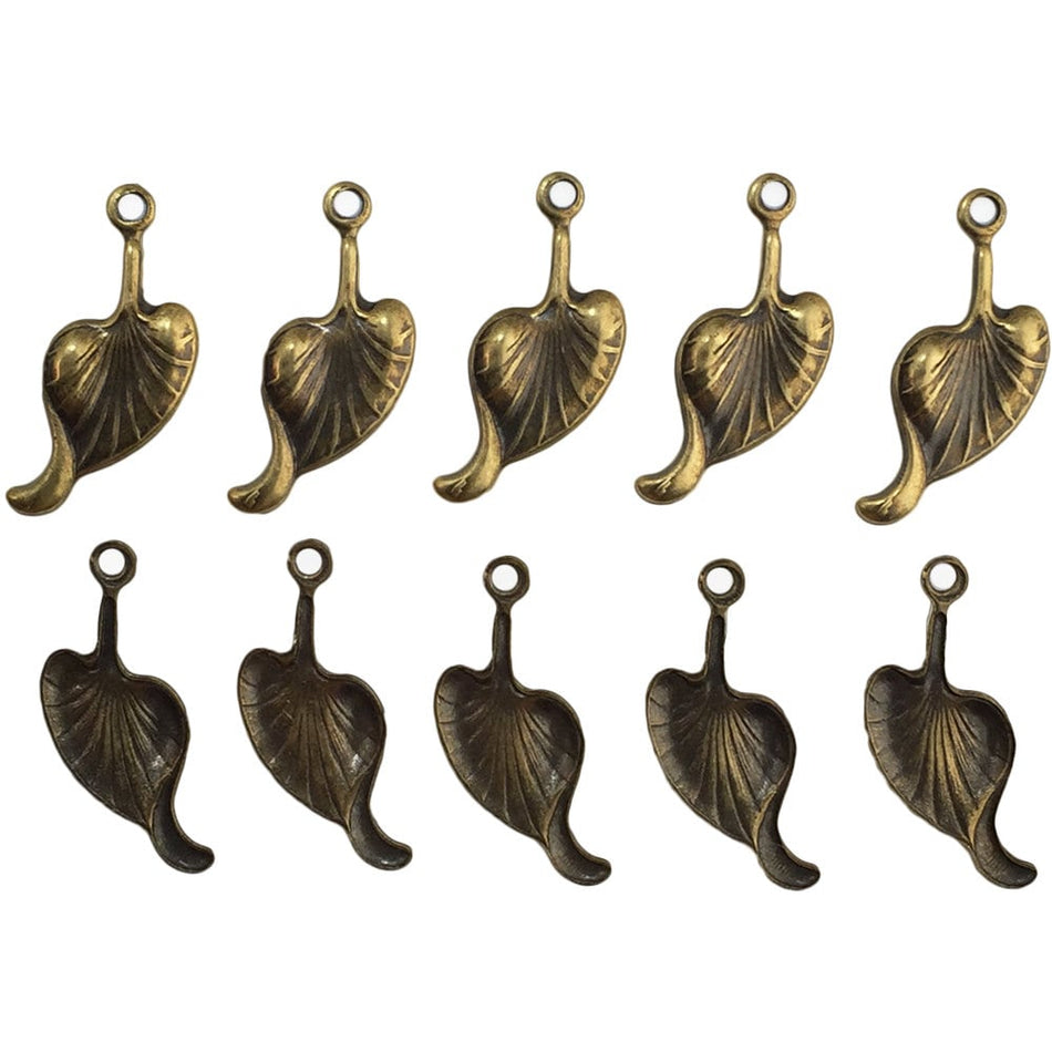 1 Loop Brass Ox Plated Leaf Charm Pendant 17mm (10) chr218A