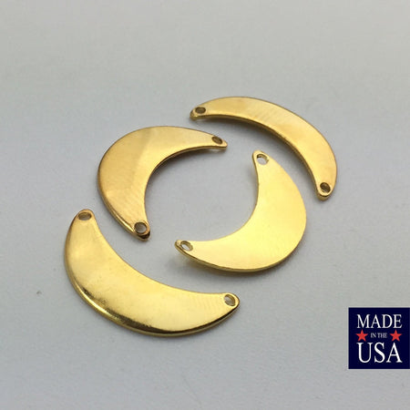 2 Hole Gold Plated Small Crescent Pendant Connector (8) mtl388F