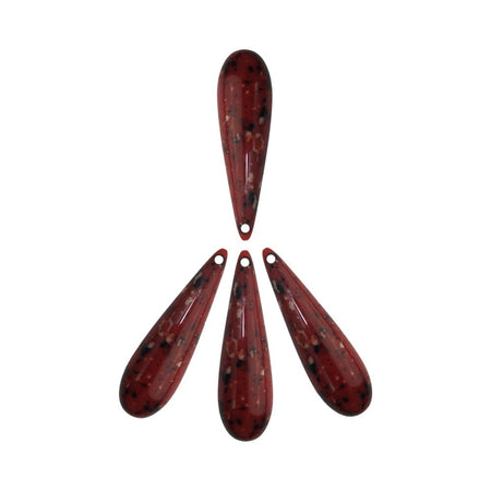 Large Vintage Acrylic Teardrop Beads Red with Black Speckles 40x10mm (4) bds726