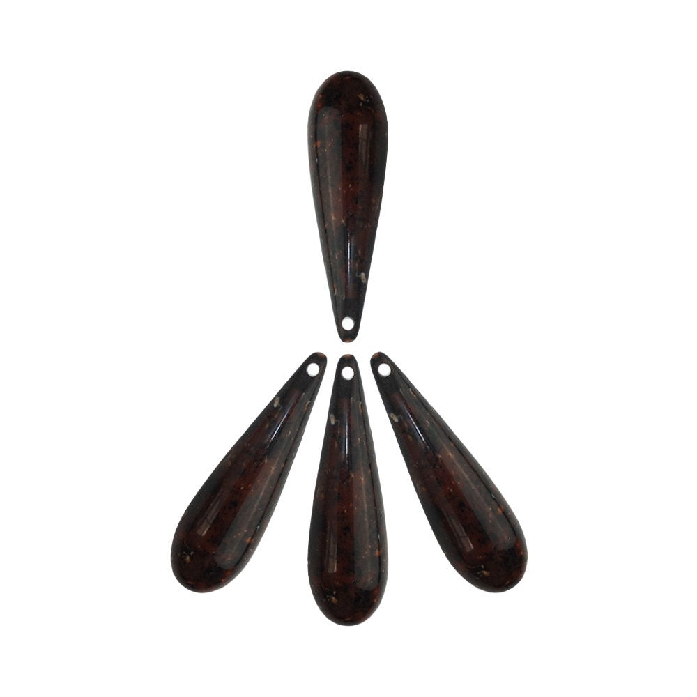 Large Vintage Acrylic Teardrop Beads Brown with Black Speckles 40x10mm (4) bds726D