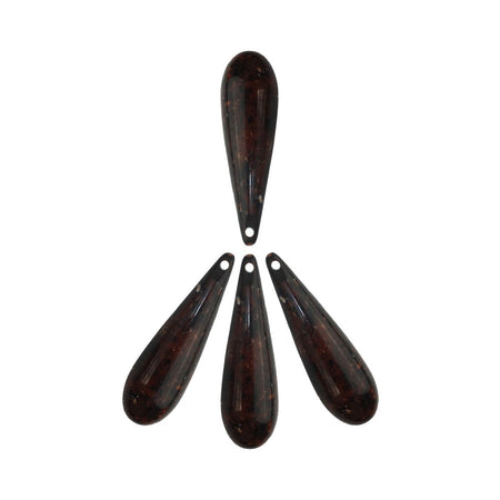 Large Vintage Acrylic Teardrop Beads Brown with Black Speckles 40x10mm (4) bds726D