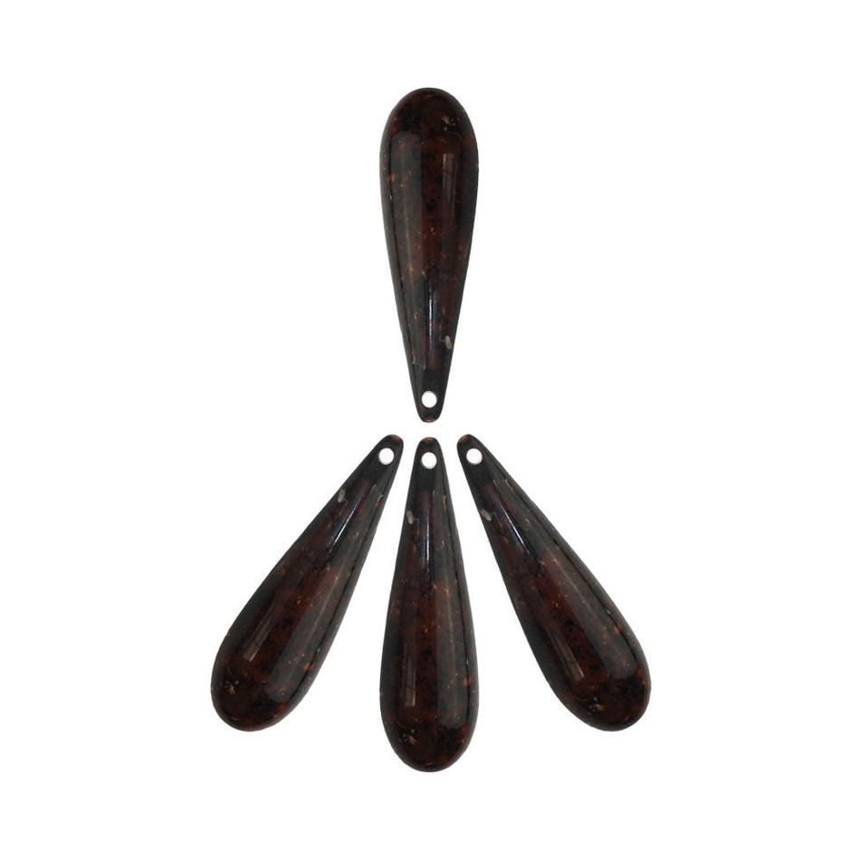 Large Vintage Acrylic Teardrop Beads Brown with Black Speckles 40x10mm (4) bds726D