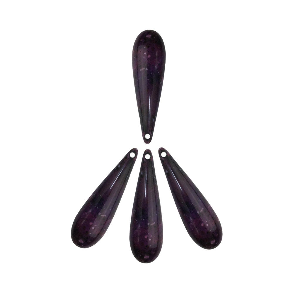 Large Vintage Acrylic Teardrop Beads Purple with Black Speckles 40x10mm (4) bds726A