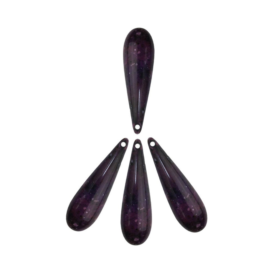 Large Vintage Acrylic Teardrop Beads Purple with Black Speckles 40x10mm (4) bds726A