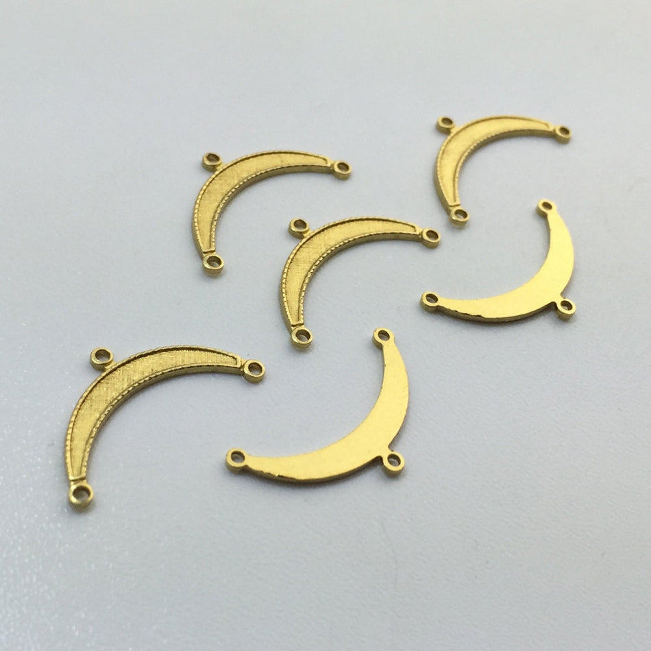 3 Loop Raw Brass Small Crescent Pendant Connectors 20x10mm (6) mtl028A