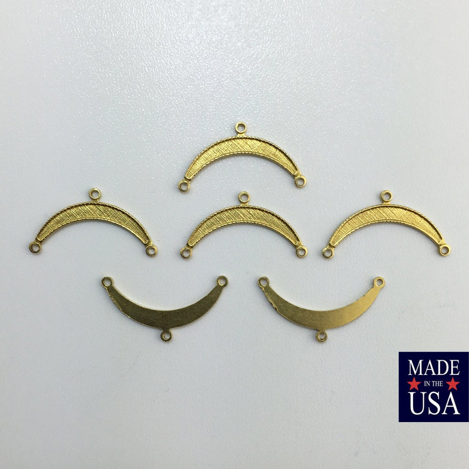 3 Loop Raw Brass Small Crescent Pendant Connectors 20x10mm (6) mtl028A