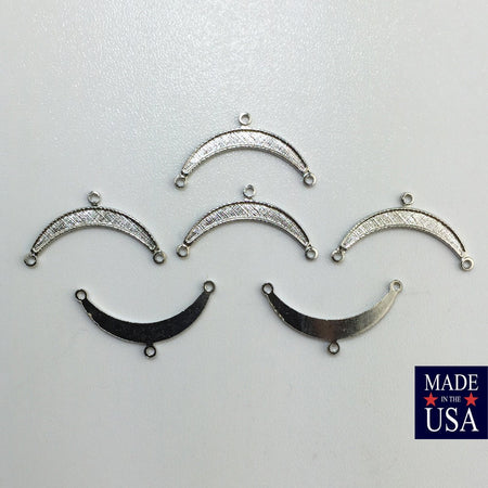 3 Loop Silver Plated Small Crescent Pendant Connectors 20x10mm (6) mtl028B