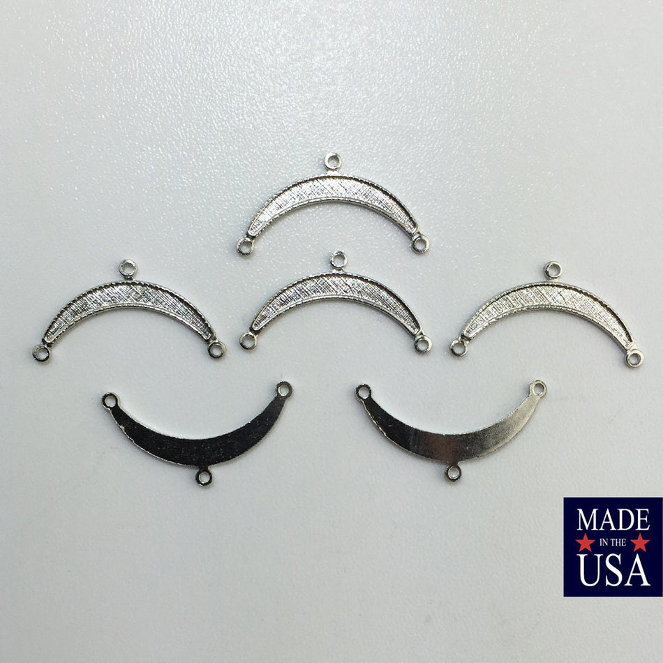 3 Loop Silver Plated Small Crescent Pendant Connectors 20x10mm (6) mtl028B
