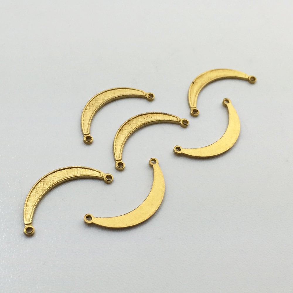 2 Loop Raw Brass Small Crescent Pendant Connectors 20x9mm (6) mtl028