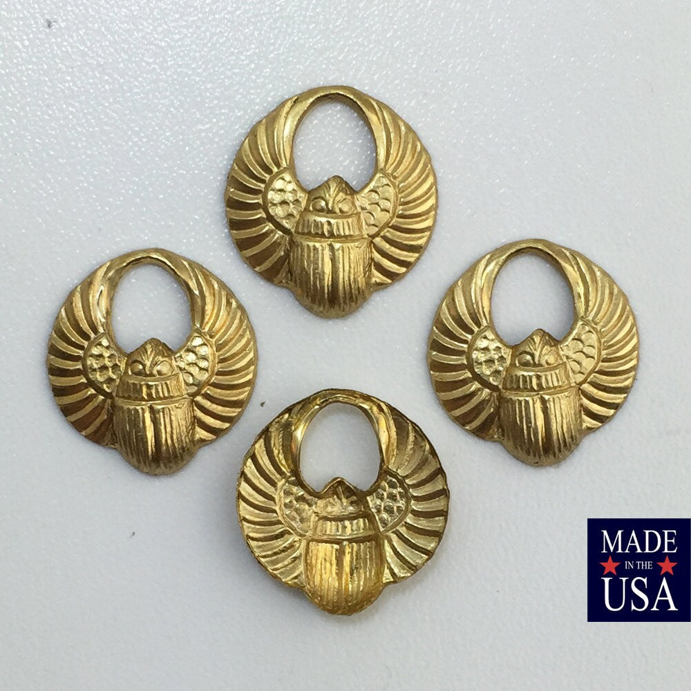 Small Raw Brass Egyptian Scarab Hoop Charms Drops (8) mtl030A