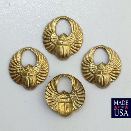 Small Raw Brass Egyptian Scarab Hoop Charms Drops (8) mtl030A