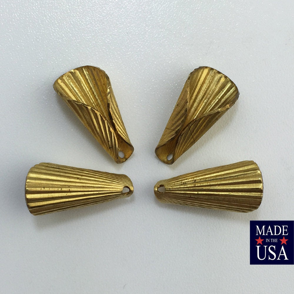 Raw Brass Ribbed Cone Pendant or Bead Cap Small 19x9mm (4) mtl027D