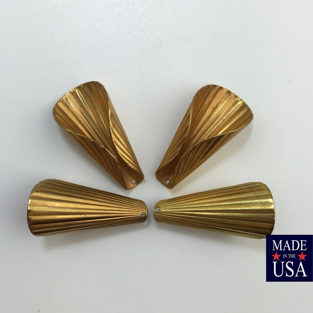 Raw Brass Ribbed Cone Pendant or Bead Cap Large 32x16mm (4) mtl027E