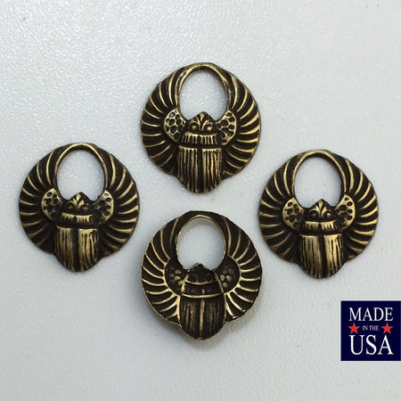Small Brass Ox Egyptian Scarab Hoop Charms Drops 14x13mm (8) mtl030B