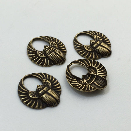 Small Brass Ox Egyptian Scarab Hoop Charms Drops 14x13mm (8) mtl030B