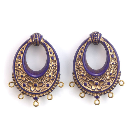 Vintage Purple with Gold Floral Chandelier Pendants Earrings 40x30mm (2) pnd065C