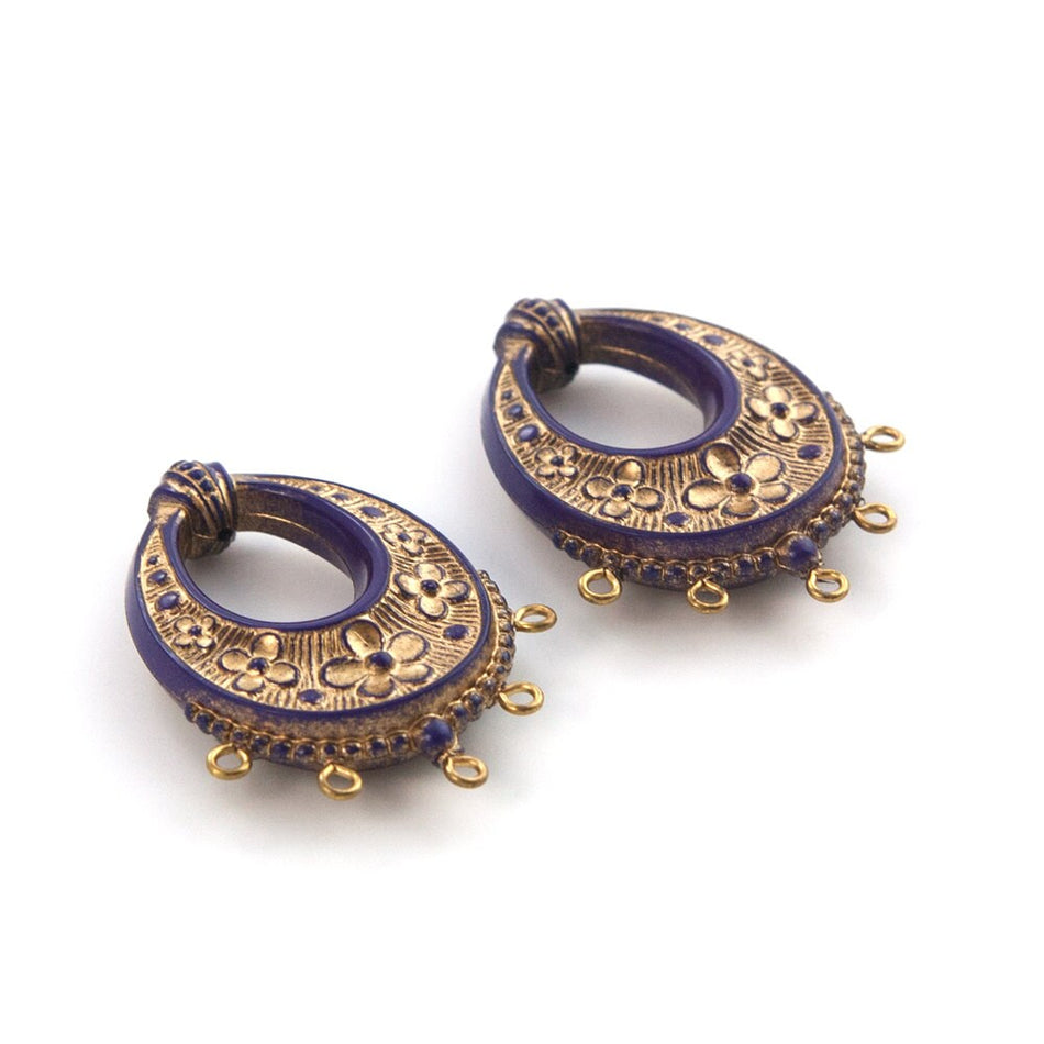 Vintage Purple with Gold Floral Chandelier Pendants Earrings 40x30mm (2) pnd065C