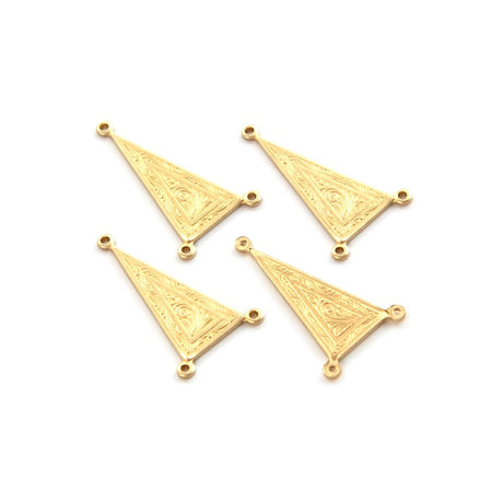 3 Loop Raw Brass Etched Triangle Connector Link 27x15mm (4) mtl044A