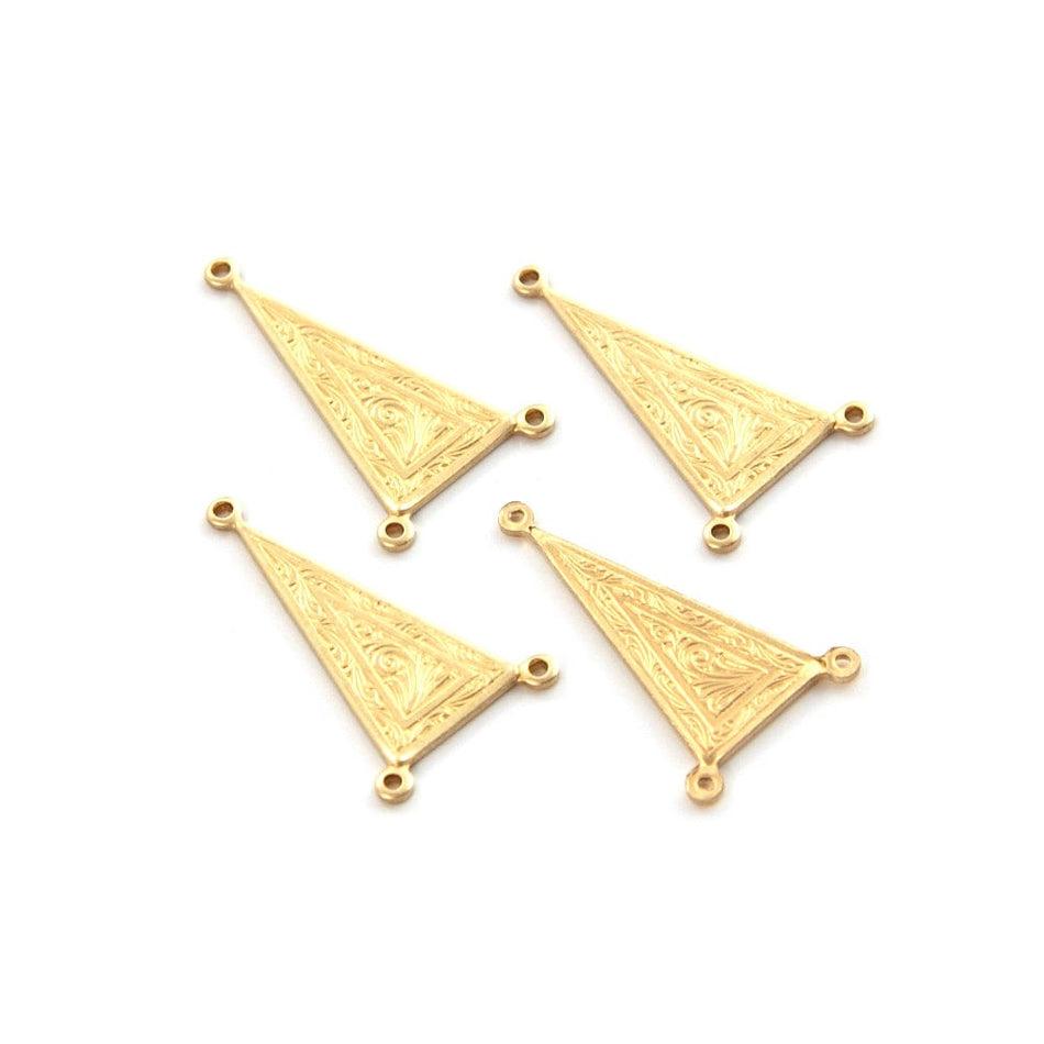 3 Loop Raw Brass Etched Triangle Connector Link 27x15mm (4) mtl044A