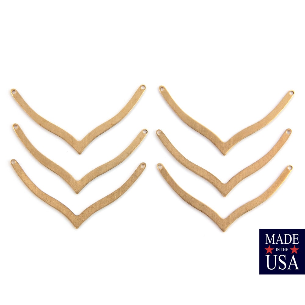 2 Hole Raw Brass V Connector Pendants Type A (6) mtl045