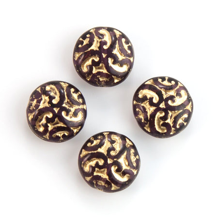 14mm Czech Brocade Amethyst with Gold Beads (6)