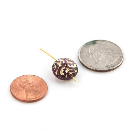 14mm Czech Brocade Amethyst with Gold Beads (6)