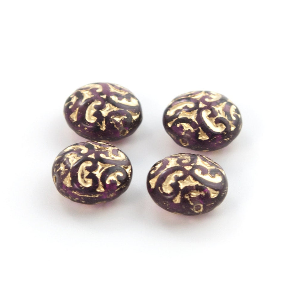 14mm Czech Brocade Amethyst with Gold Beads (6)