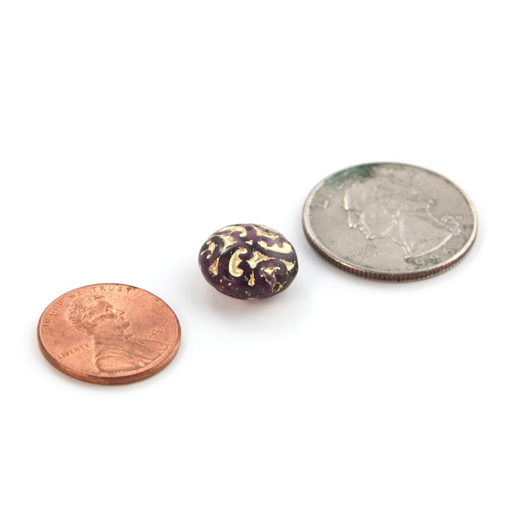 14mm Czech Brocade Amethyst with Gold Beads (6)