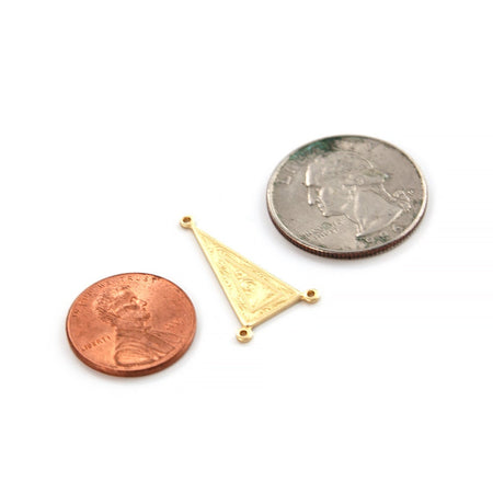 3 Loop Raw Brass Etched Triangle Connector Link 27x15mm (4) mtl044A