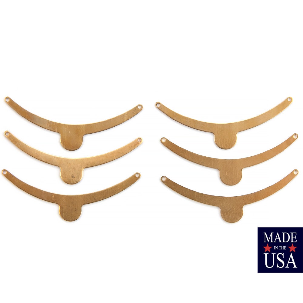 2 Hole Raw Brass Curved Connector Pendants with Flat Pad Setting (6) mtl045A