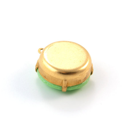 Vintage Opaque Green Faceted Glass Stone 1 Loop Brass Setting 20mm (1) rnd016C