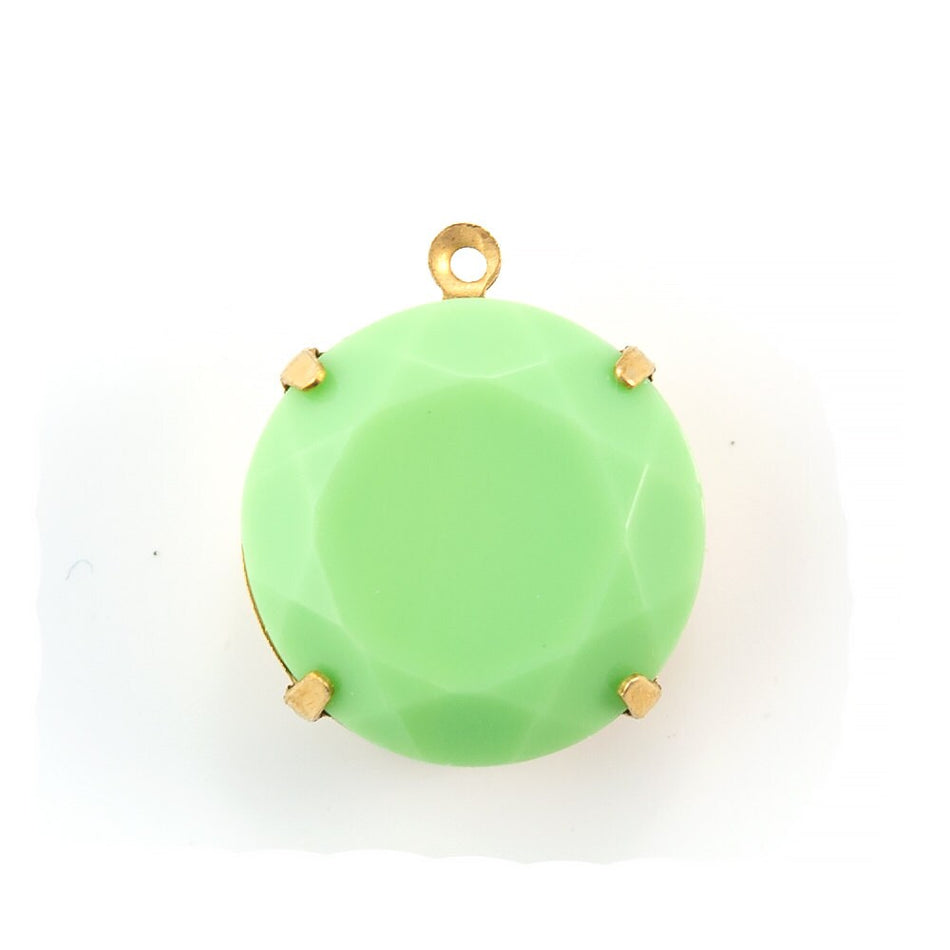 Vintage Opaque Green Faceted Glass Stone 1 Loop Brass Setting 20mm (1) rnd016C