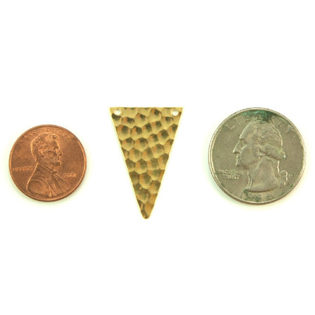 2 Hole Raw Brass Geometric Narrow Hammered Triangle Pendant Charm 30x19mm (6) mtl512F