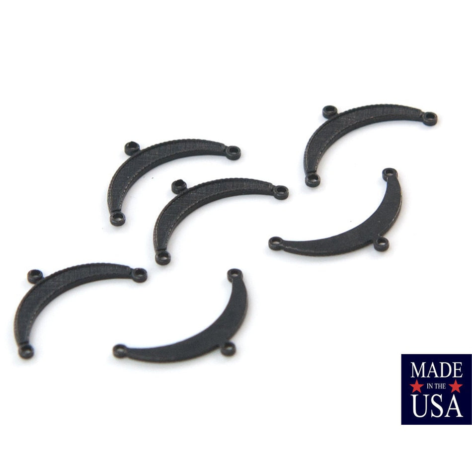 3 Loop Matte Black Plated Small Crescent Pendant Connectors 20x10mm (6) mtl028E