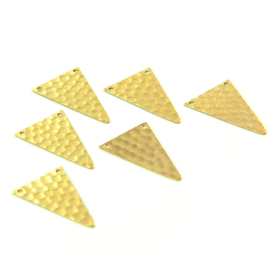 2 Hole Raw Brass Geometric Narrow Hammered Triangle Pendant Charm 30x19mm (6) mtl512F