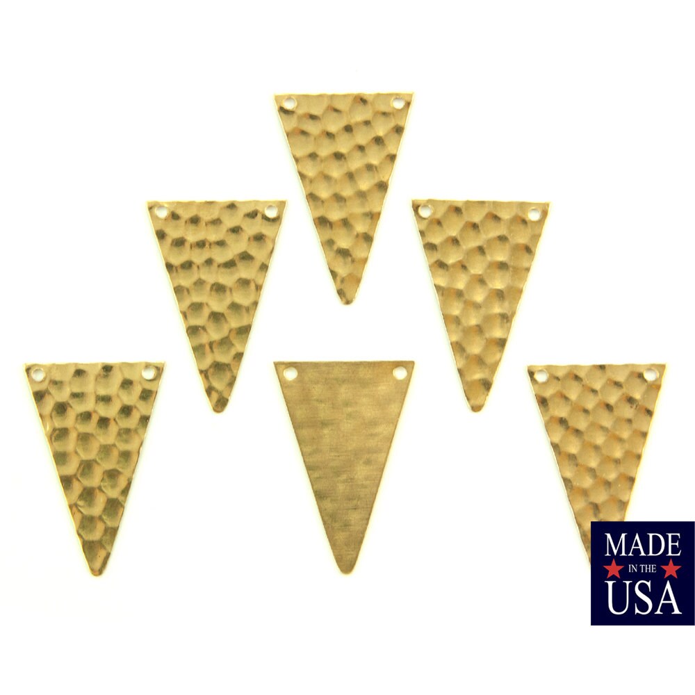 2 Hole Raw Brass Geometric Narrow Hammered Triangle Pendant Charm 30x19mm (6) mtl512F