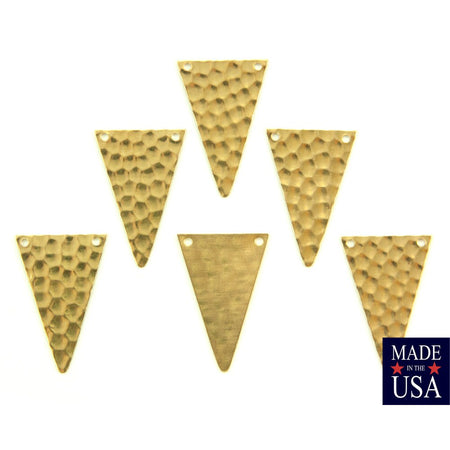 2 Hole Raw Brass Geometric Narrow Hammered Triangle Pendant Charm 30x19mm (6) mtl512F