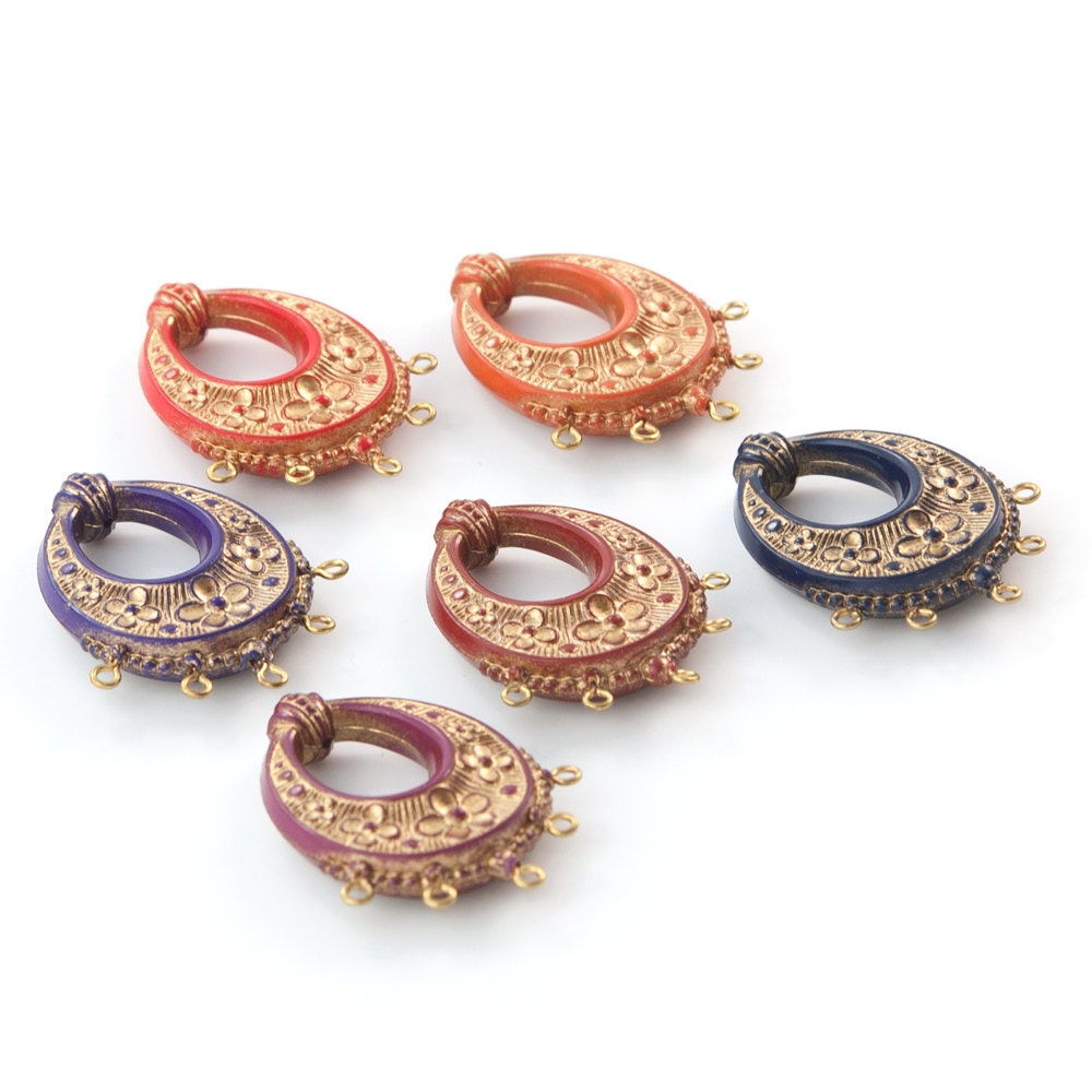 Vintage Burnt Orange with Gold Floral Chandelier Pendants Earrings 40x30mm (2) pnd065E