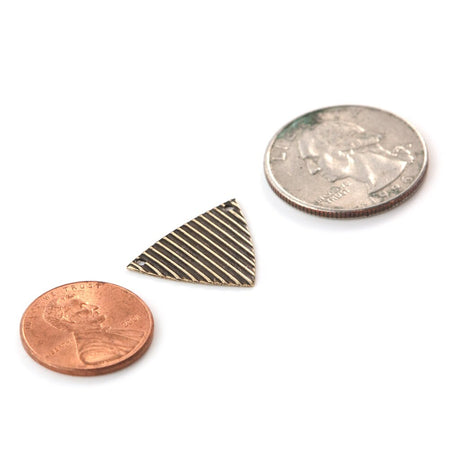 2 Hole Brass Ox Stripe Ribbed Triangle Pendant Findings (8) mtl376C