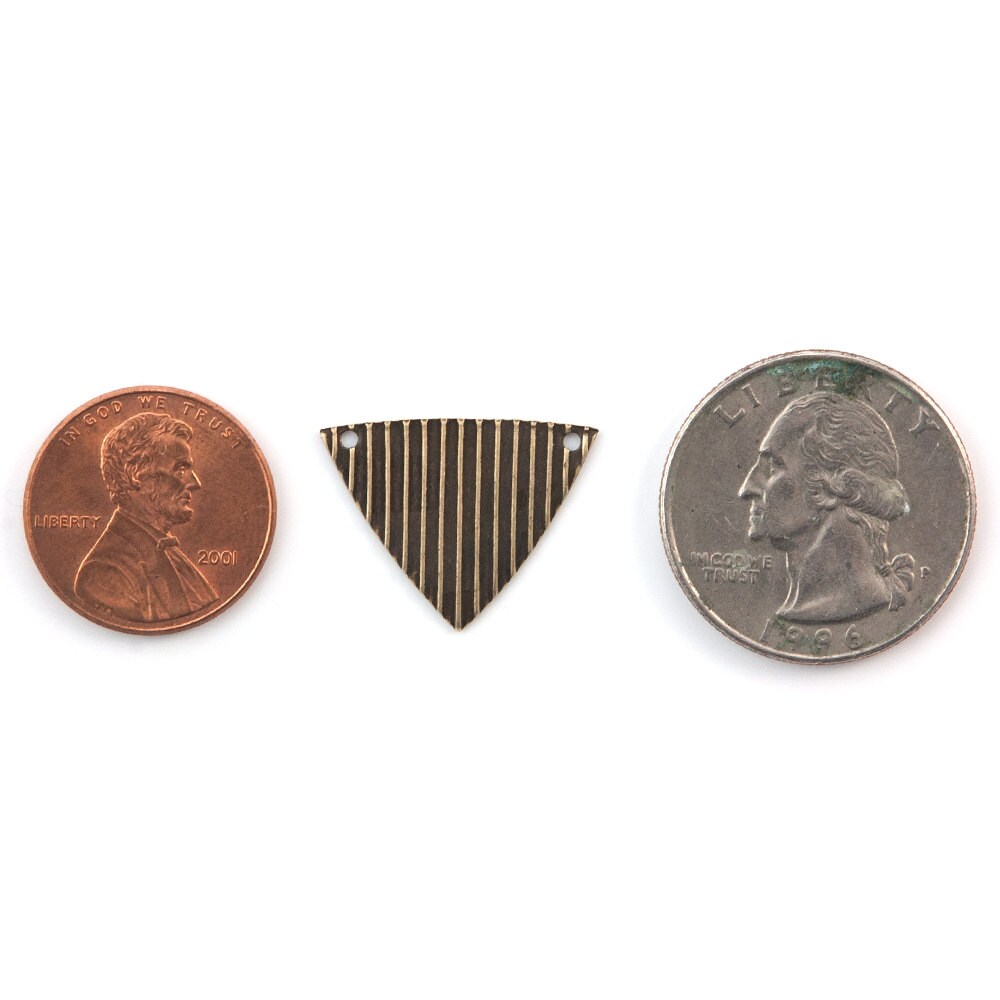 2 Hole Brass Ox Stripe Ribbed Triangle Pendant Findings (8) mtl376C