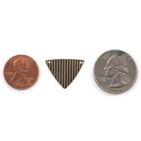 2 Hole Brass Ox Stripe Ribbed Triangle Pendant Findings (8) mtl376C