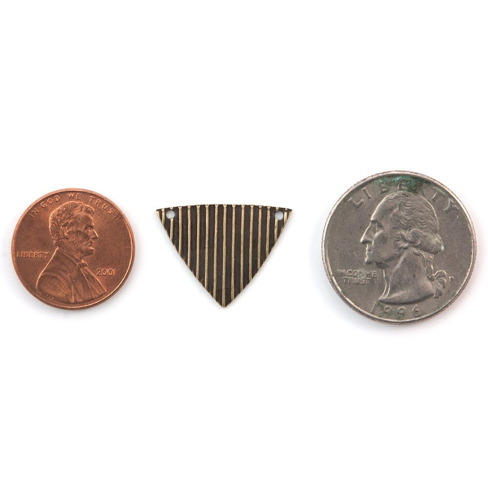 2 Hole Brass Ox Stripe Ribbed Triangle Pendant Findings (8) mtl376C