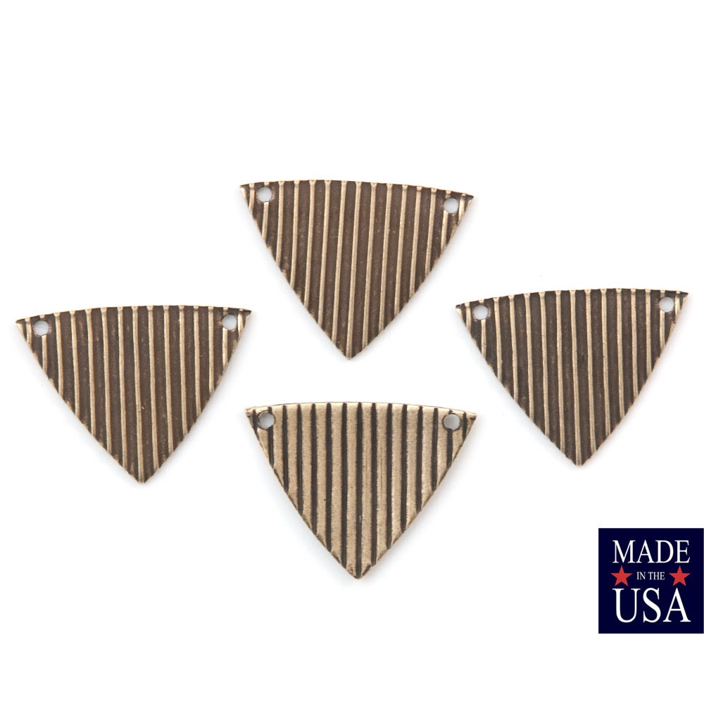 2 Hole Brass Ox Stripe Ribbed Triangle Pendant Findings (8) mtl376C