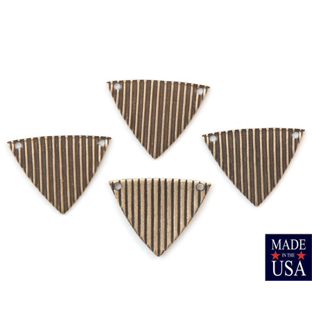 2 Hole Brass Ox Stripe Ribbed Triangle Pendant Findings (8) mtl376C
